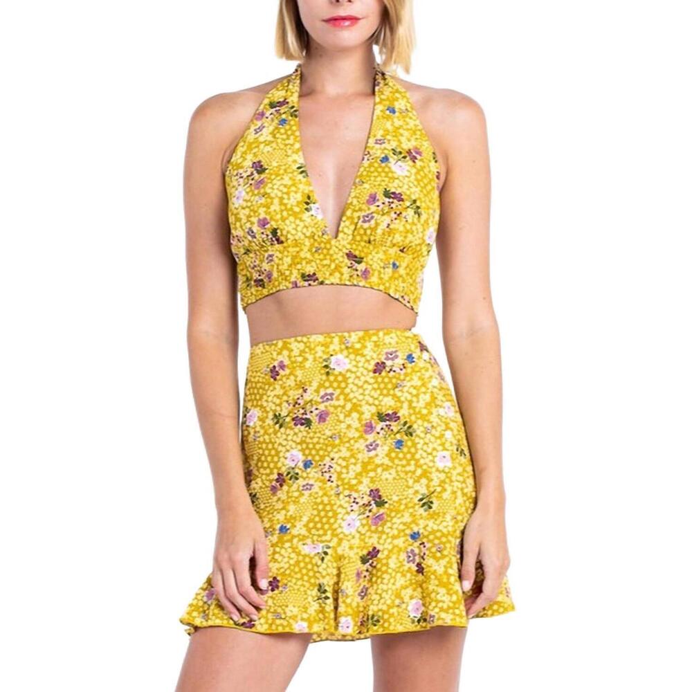 NEW SKYLAR + MADISON floral mini skirt and crop top set in yellow floral